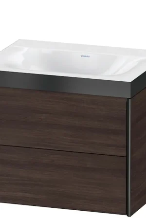 Crafted Duravit Xviu 24" x 20" x 19" Two Drawer C-Bonded Wall-Mount Vanity Kit Without Tap Hole, Chestnut Dark (XV4614NB253P)