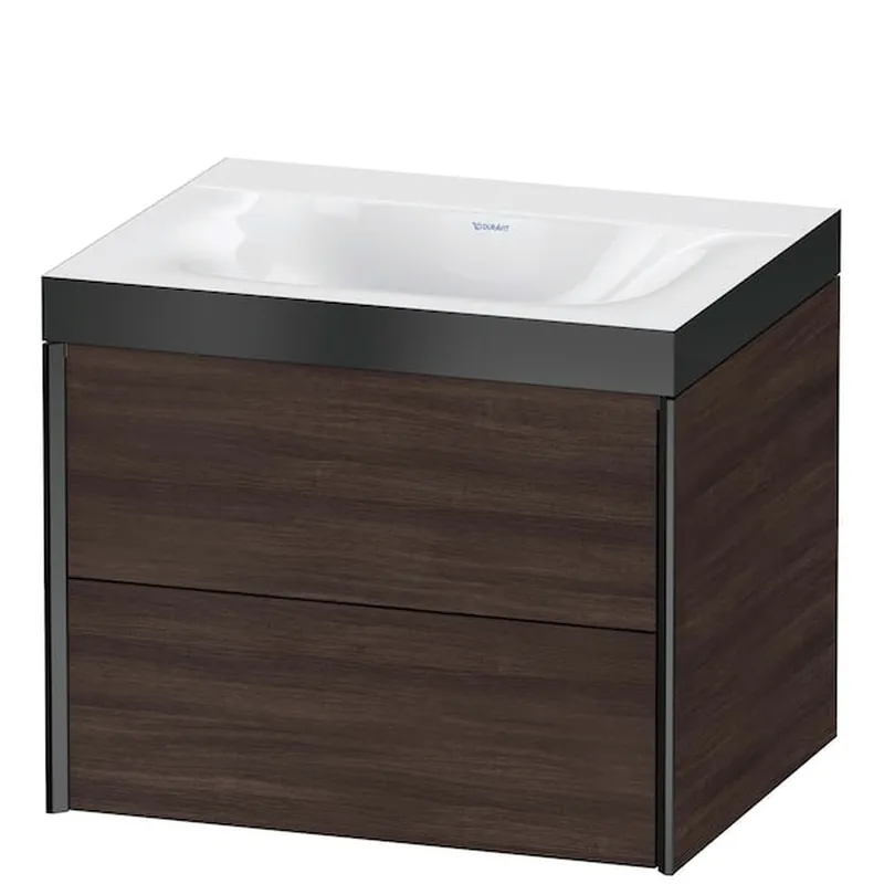 Crafted Duravit Xviu 24" x 20" x 19" Two Drawer C-Bonded Wall-Mount Vanity Kit Without Tap Hole, Chestnut Dark (XV4614NB253P)