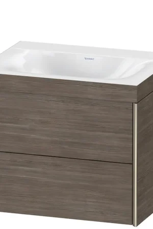 Certified Duravit Xviu 24" x 20" x 19" Two Drawer C-Bonded Wall-Mount Vanity Kit Without Tap Hole, Pine Terra (XV4614NB151C)