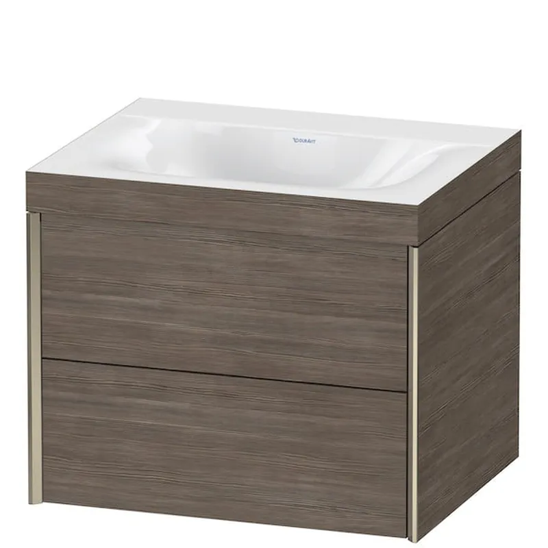 Certified Duravit Xviu 24" x 20" x 19" Two Drawer C-Bonded Wall-Mount Vanity Kit Without Tap Hole, Pine Terra (XV4614NB151C)