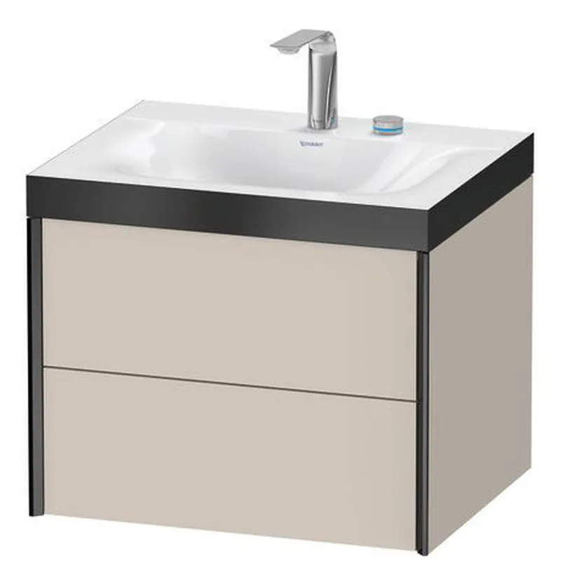 Duravit Xviu 24" x 20" x 19" Two Drawer C-Bonded Wall-Mount Vanity Kit With Two Tap Holes, Taupe (XV4614EB291P) Hassle-Free Returns