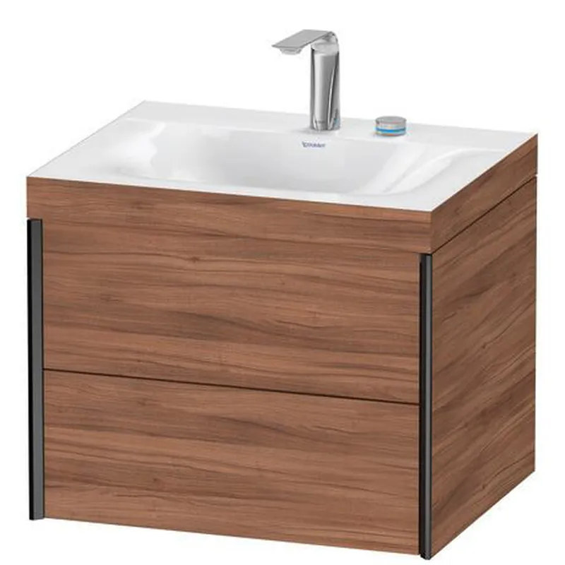 Duravit Xviu 24" x 20" x 19" Two Drawer C-Bonded Wall-Mount Vanity Kit With Two Tap Holes, Walnut (XV4614EB279C) Warranty Included