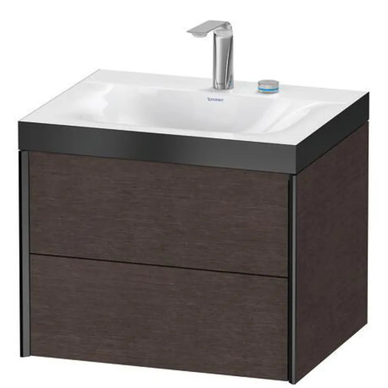 Warranty Included Duravit Xviu 24" x 20" x 19" Two Drawer C-Bonded Wall-Mount Vanity Kit With Two Tap Holes, Dark Brushed Oak (XV4614EB272P)