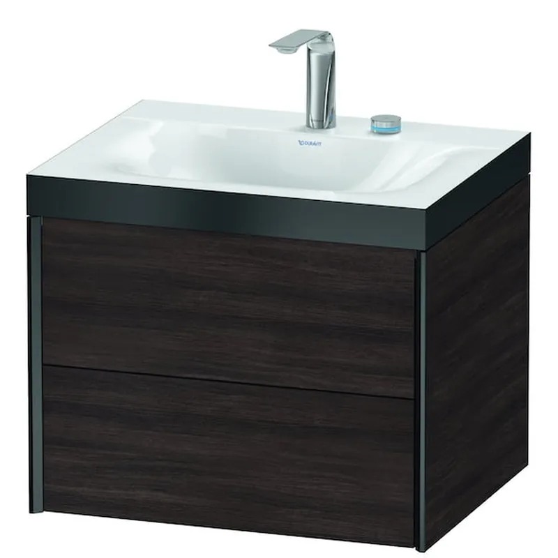 Duravit Xviu 24" x 20" x 19" Two Drawer C-Bonded Wall-Mount Vanity Kit With Two Tap Holes, Chestnut Dark (XV4614EB253P) Today Only