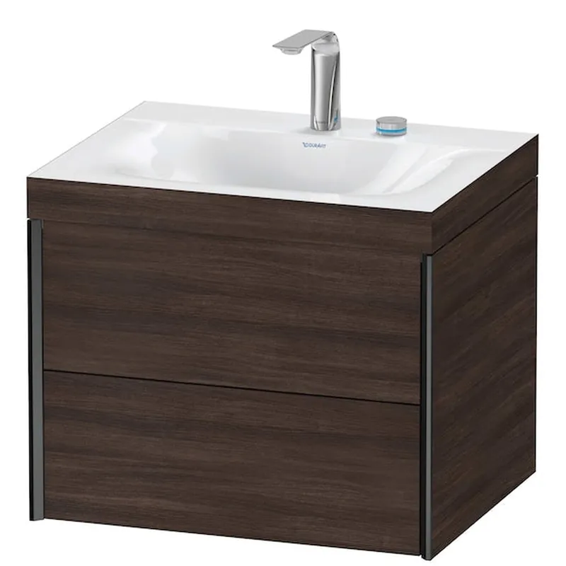 Duravit Xviu 24" x 20" x 19" Two Drawer C-Bonded Wall-Mount Vanity Kit With Two Tap Holes, Chestnut Dark (XV4614EB253C) While Supplies Last