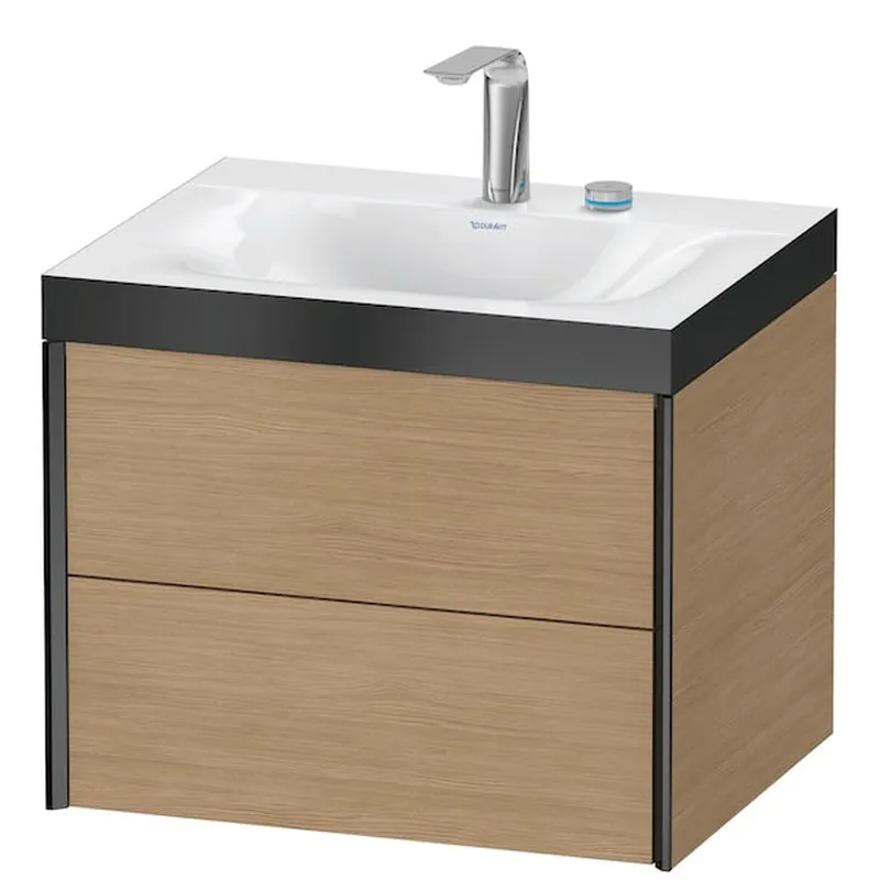 Special Discount Duravit Xviu 24" x 20" x 19" Two Drawer C-Bonded Wall-Mount Vanity Kit With Two Tap Holes, European Oak (XV4614EB252P)