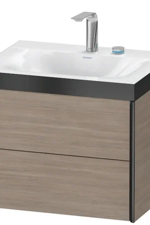 Authentic Duravit Xviu 24" x 20" x 19" Two Drawer C-Bonded Wall-Mount Vanity Kit With Two Tap Holes, Silver Pine (XV4614EB231P)