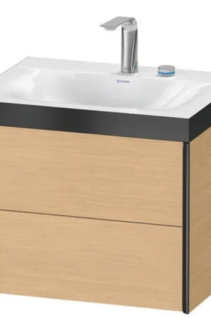 Certified Duravit Xviu 24" x 20" x 19" Two Drawer C-Bonded Wall-Mount Vanity Kit With Two Tap Holes, Natural Oak (XV4614EB230P)
