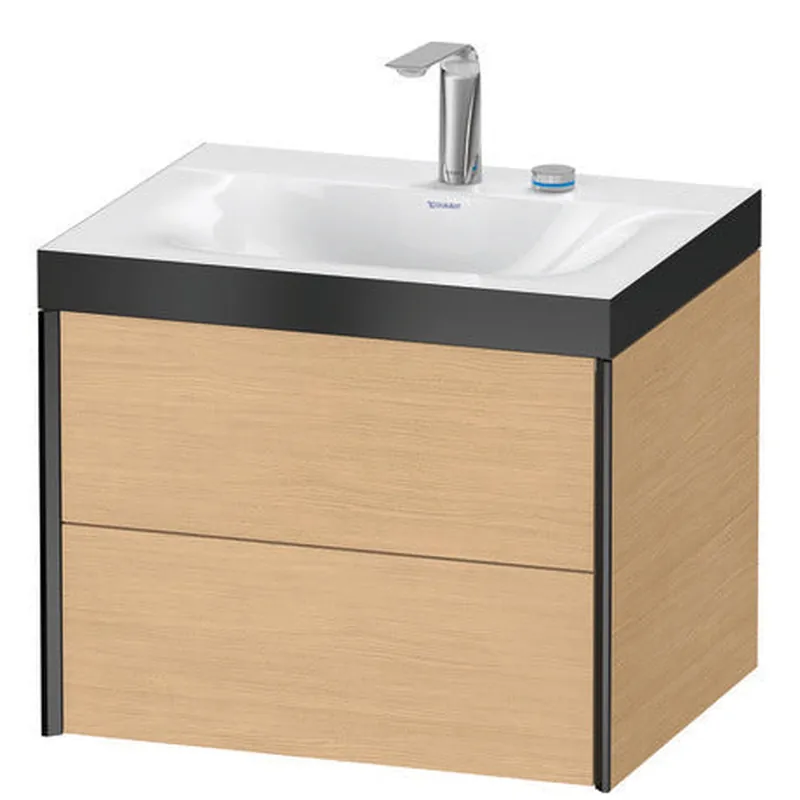Certified Duravit Xviu 24" x 20" x 19" Two Drawer C-Bonded Wall-Mount Vanity Kit With Two Tap Holes, Natural Oak (XV4614EB230P)