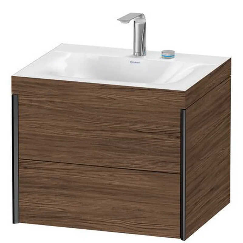 Duravit Xviu 24" x 20" x 19" Two Drawer C-Bonded Wall-Mount Vanity Kit With Two Tap Holes, Walnut Dark (XV4614EB221C) Buy Today