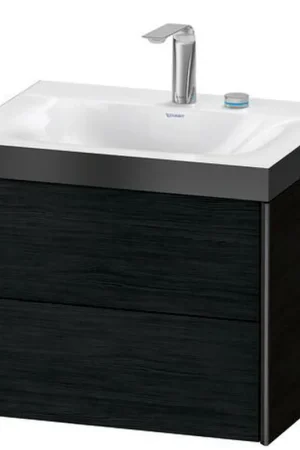 Certified Duravit Xviu 24" x 20" x 19" Two Drawer C-Bonded Wall-Mount Vanity Kit With Two Tap Holes, Oak Black (XV4614EB216P)