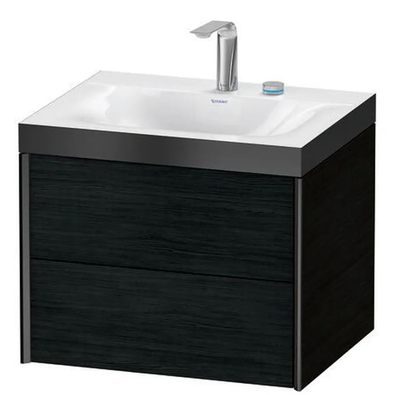 Certified Duravit Xviu 24" x 20" x 19" Two Drawer C-Bonded Wall-Mount Vanity Kit With Two Tap Holes, Oak Black (XV4614EB216P)