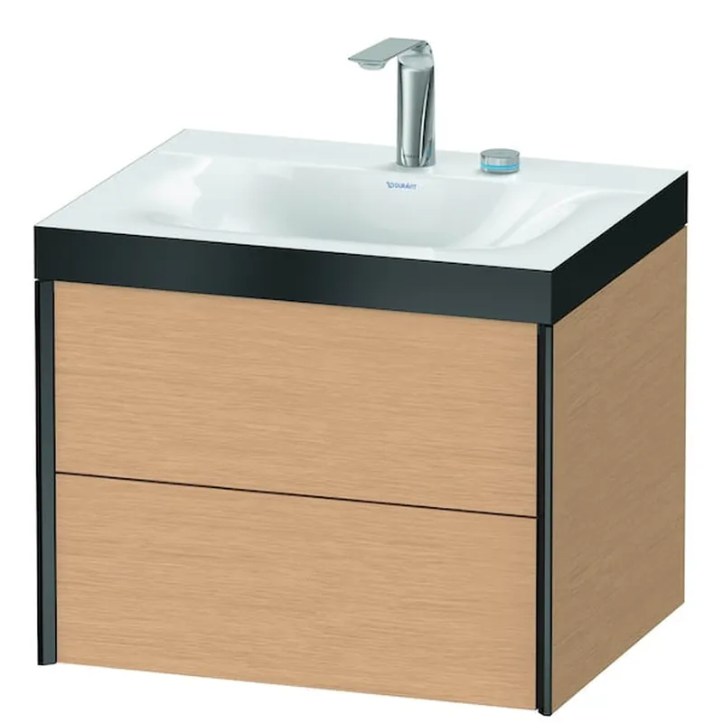 Latest Duravit Xviu 24" x 20" x 19" Two Drawer C-Bonded Wall-Mount Vanity Kit With Two Tap Holes, Brushed Oak (XV4614EB212P)
