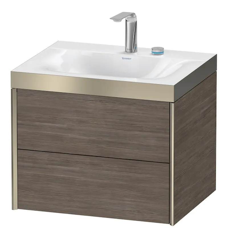 Duravit Xviu 24" x 20" x 19" Two Drawer C-Bonded Wall-Mount Vanity Kit With Two Tap Holes, Pine Terra (XV4614EB151P) Best Seller