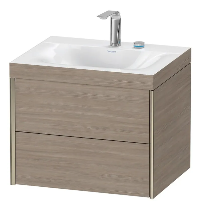 Fresh Stock Duravit Xviu 24" x 20" x 19" Two Drawer C-Bonded Wall-Mount Vanity Kit With Two Tap Holes, Silver Pine (XV4614EB131C)