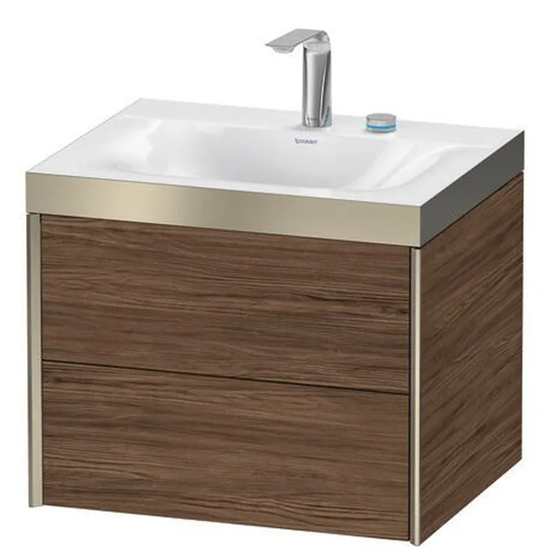 Duravit Xviu 24" x 20" x 19" Two Drawer C-Bonded Wall-Mount Vanity Kit With Two Tap Holes, Walnut Dark (XV4614EB121P) Special Offer