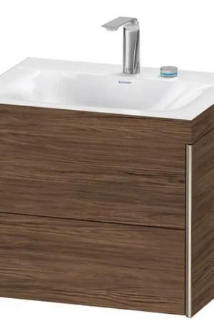 Best Price Duravit Xviu 24" x 20" x 19" Two Drawer C-Bonded Wall-Mount Vanity Kit With Two Tap Holes, Walnut Dark (XV4614EB121C)