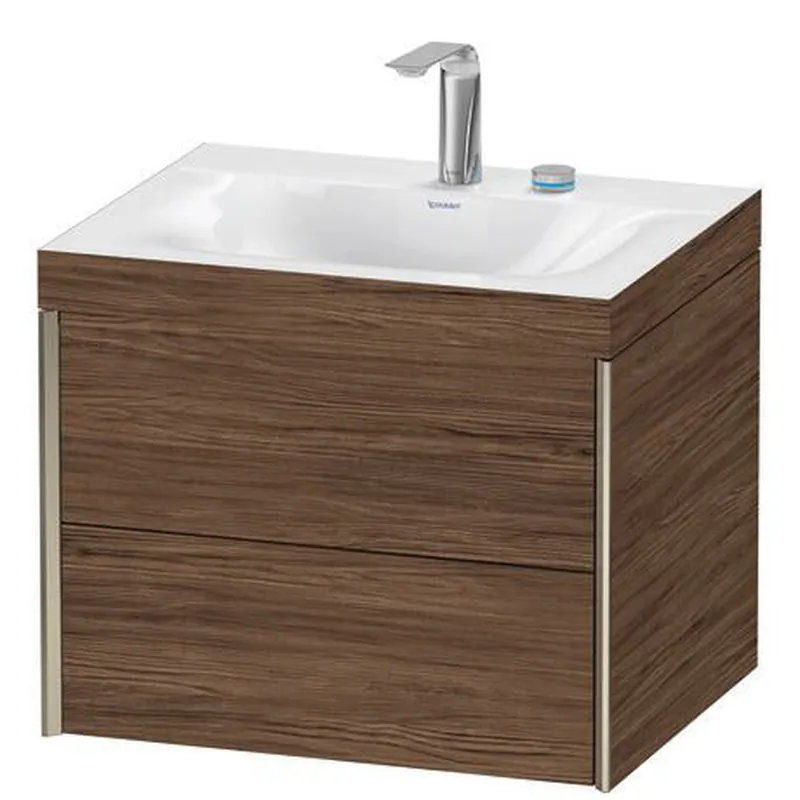 Best Price Duravit Xviu 24" x 20" x 19" Two Drawer C-Bonded Wall-Mount Vanity Kit With Two Tap Holes, Walnut Dark (XV4614EB121C)