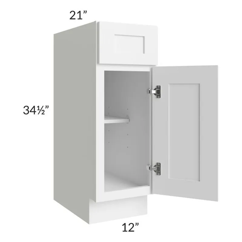 RTA Frosted White Shaker 12" Vanity Base Cabinet with 2 Decorative End Panels Luxury