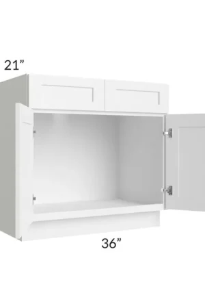 Affordable RTA Frosted White Shaker 36" Vanity Sink Base Cabinet with 2 Decorative End Panels