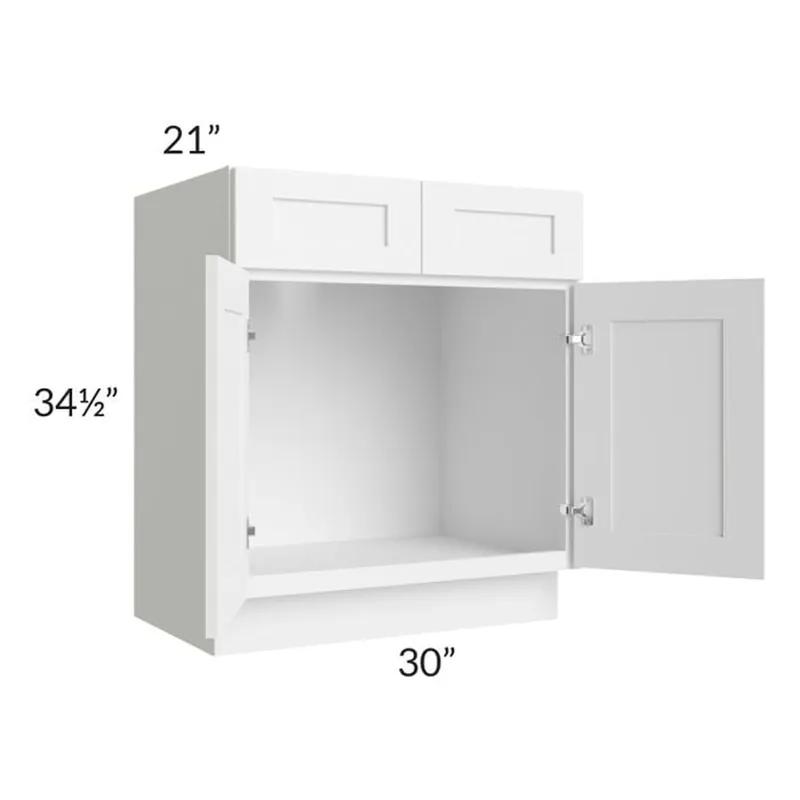 RTA Frosted White Shaker 30" Vanity Sink Base Cabinet with 2 Decorative End Panels One Day Deal