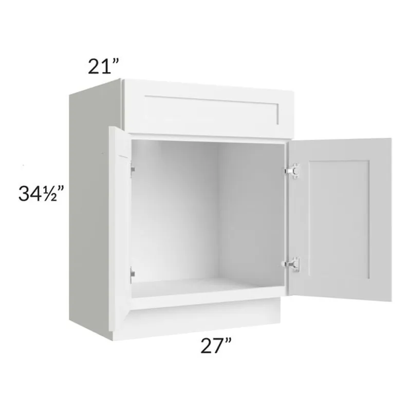 RTA Frosted White Shaker 27" Vanity Sink Base Cabinet with 1 Decorative End Panel Last Chance