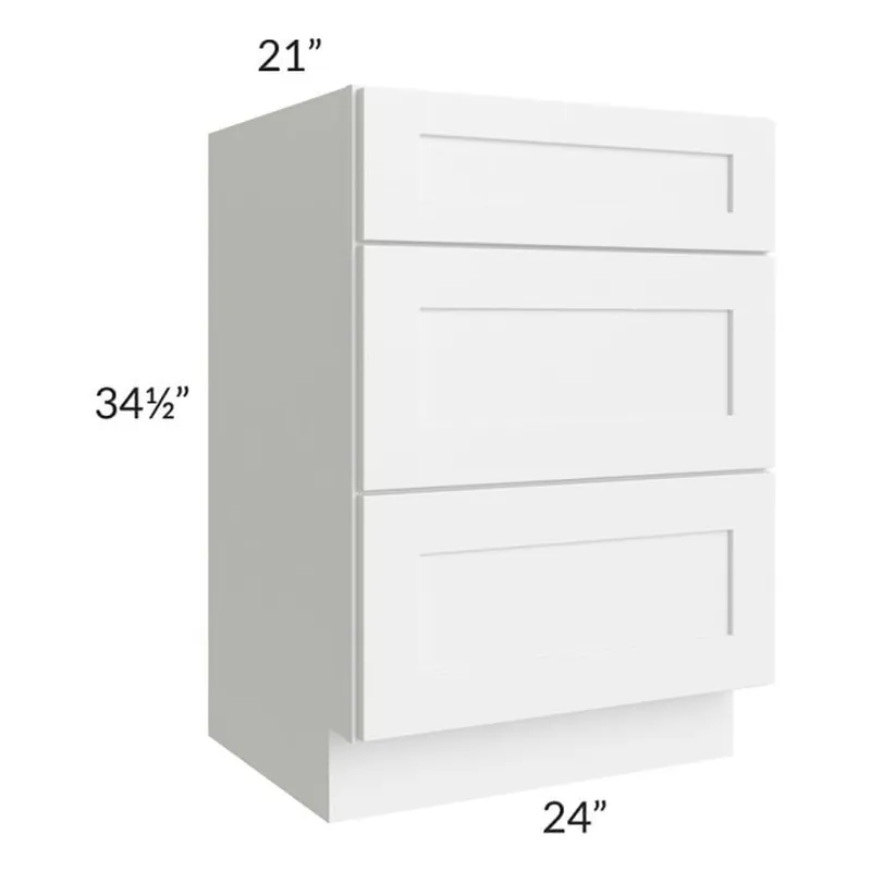 Special Offer RTA Frosted White Shaker 24" Vanity Three Drawer Base Cabinet with 2 Decorative End Panels