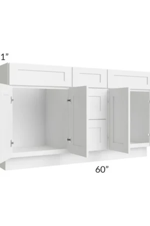Worldwide Shipping RTA Frosted White Shaker 60" Vanity Sink Base Cabinet with 3 Drawers and 2 Decorative End Panels