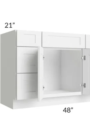 While Supplies Last RTA Frosted White Shaker 48" Vanity Sink Base Cabinet with Drawers with 2 Decorative End Panels