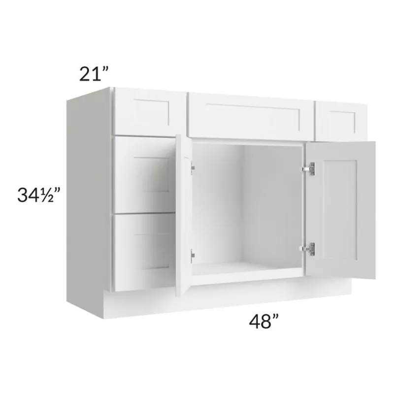 RTA Frosted White Shaker 48" Vanity Sink Base Cabinet with Drawers with 1 Decorative End Panel Certified
