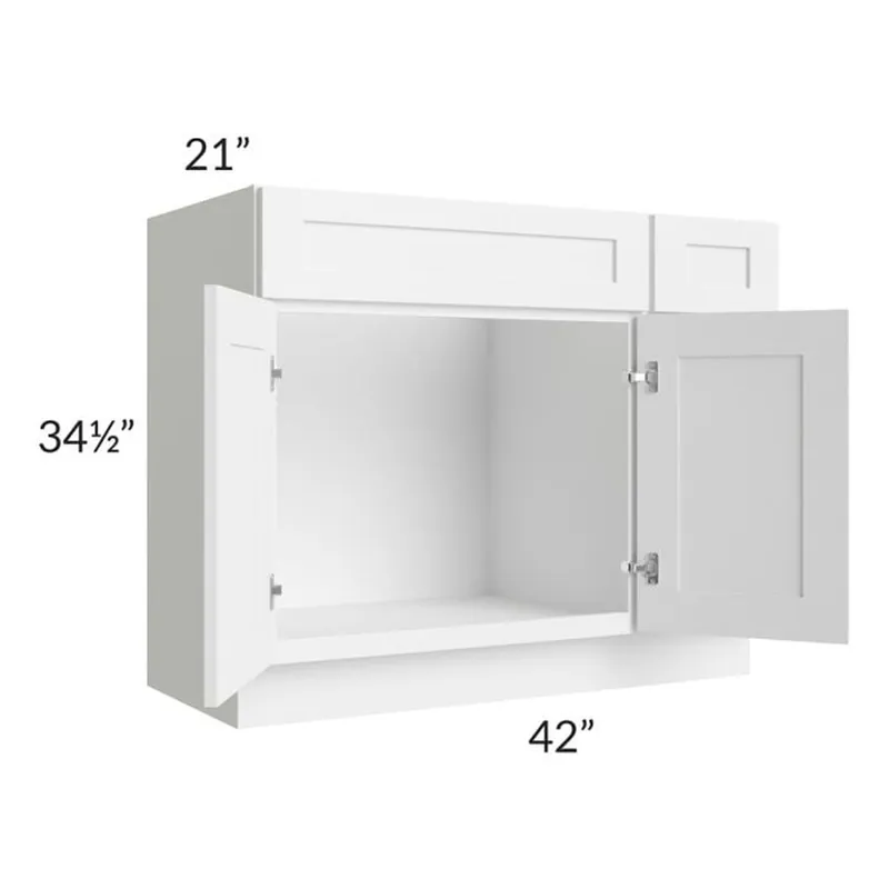RTA Frosted White Shaker 42" Vanity Sink Base Cabinet (Drawers on Right) with 1 Decorative End Panel Special Offer