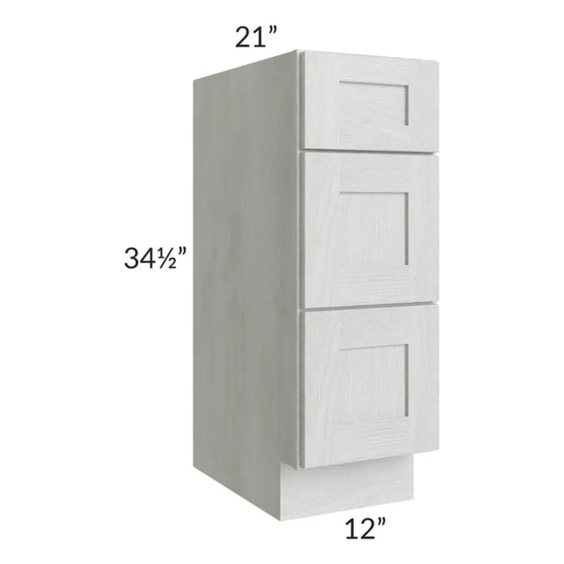Professional Grade RTA Heather Grey Shaker 12" Drawer Base Bathroom Vanity Cabinet