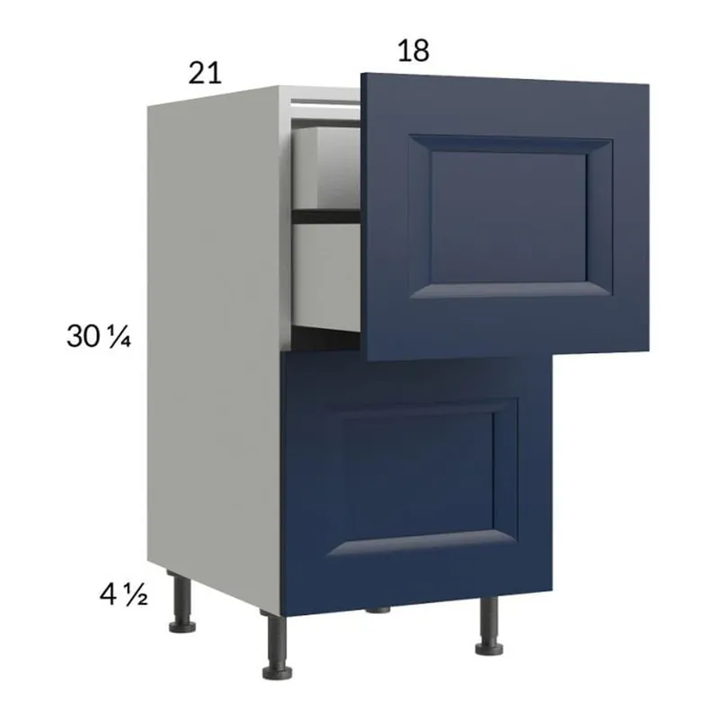 Luxury RTA Harbor Navy 18" 2-Drawer Vanity Base Cabinet with 1 Inner Drawer and 2 Finished End Panels