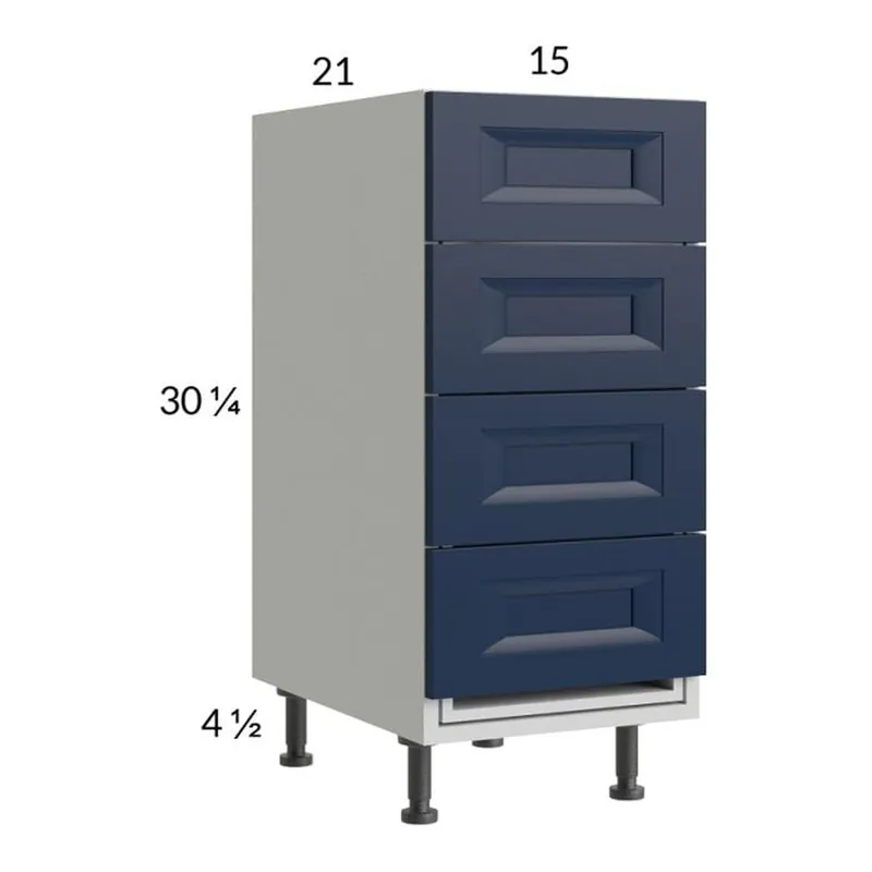 RTA Harbor Navy 15" 4-Drawer Vanity Base Cabinet with 1 Finished End Panel Special Offer