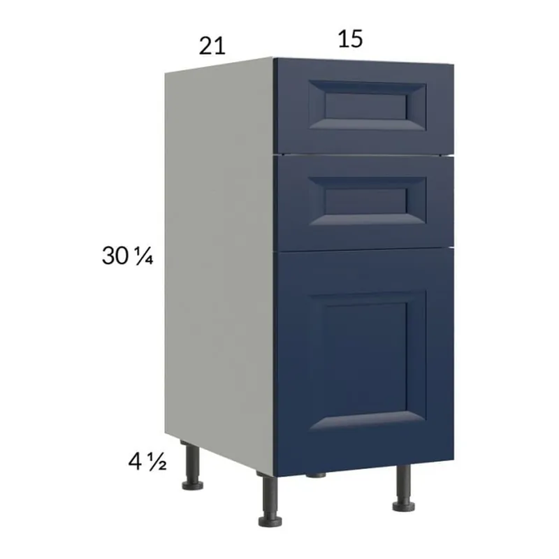 RTA Harbor Navy 15" 3-Drawer Vanity Base Cabinet with 2 Finished End Panels Affordable