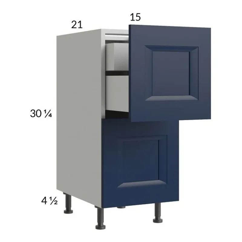 Popular RTA Harbor Navy 15" 2-Drawer Vanity Base Cabinet with 1 Inner Drawer and 1 Finished End Panel