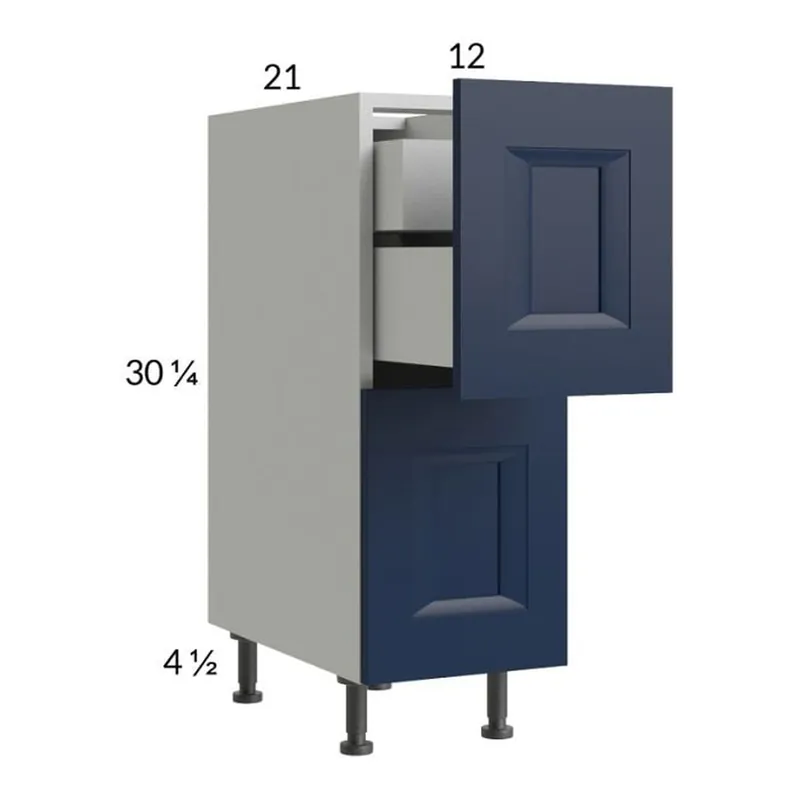 Latest RTA Harbor Navy 12" 2-Drawer Vanity Base Cabinet with 1 Inner Drawer and 1 Finished End Panel