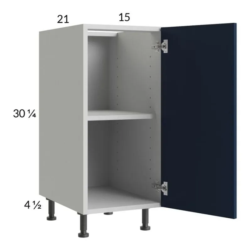 One Day Deal RTA Harbor Navy 15" Full Height Door Vanity Base Cabinet with 2 Finished End Panels