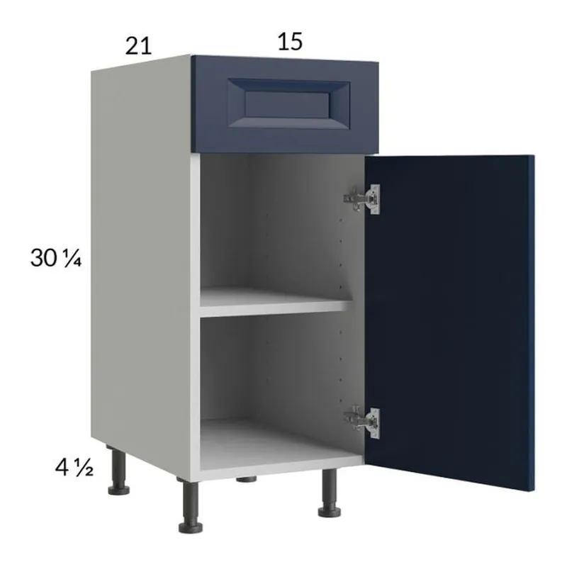 New Release RTA Harbor Navy 15" Vanity Base Cabinet with 2 Finished End Panels