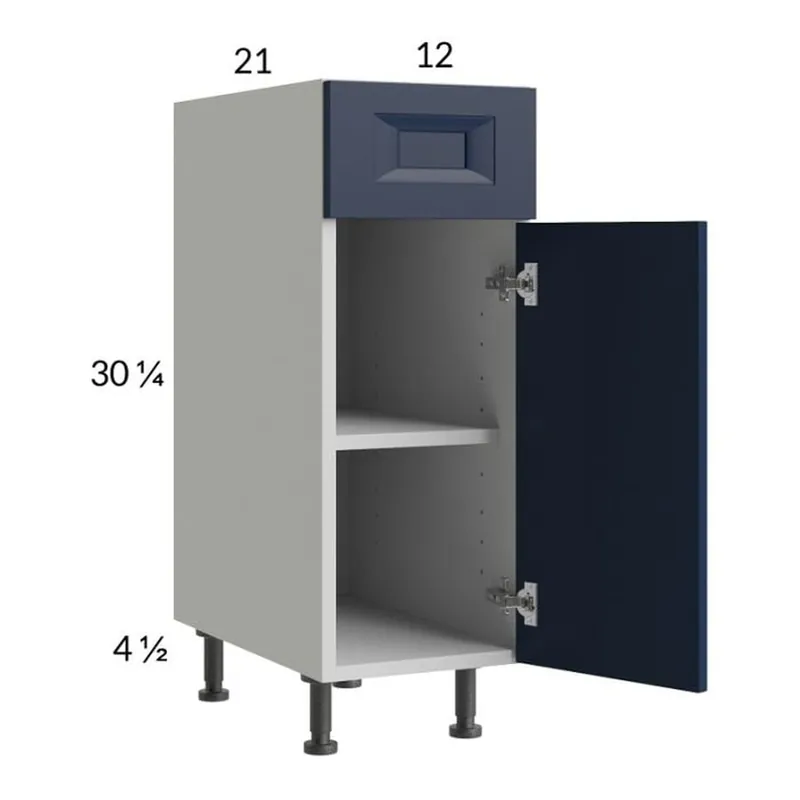 Fresh Stock RTA Harbor Navy 12" Vanity Base Cabinet with 2 Finished End Panels