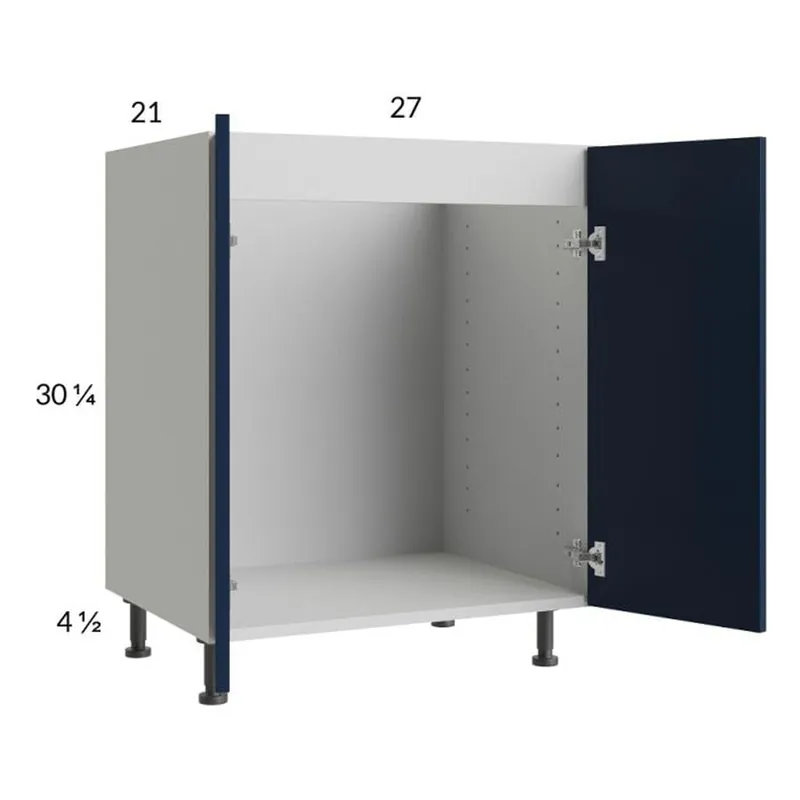 Authentic RTA Harbor Navy 27" Full Height Door Vanity Sink Base Cabinet with 1 Finished End Panel