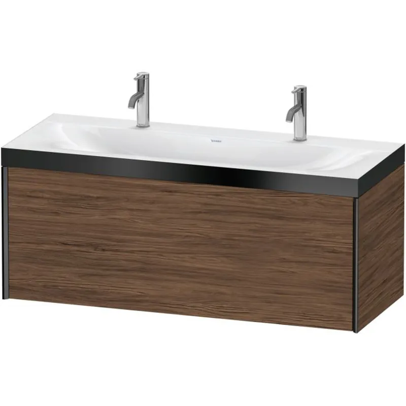 Today Only Duravit XViu 47" x 20" x 19" One Drawer C-Bonded Wall-Mount Vanity Kit With One Tap Hole, Walnut Dark (XV4613OB221P)