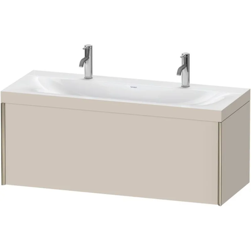 Warranty Included Duravit XViu 47" x 20" x 19" One Drawer C-Bonded Wall-Mount Vanity Kit With One Tap Hole, Taupe (XV4613OB191C)