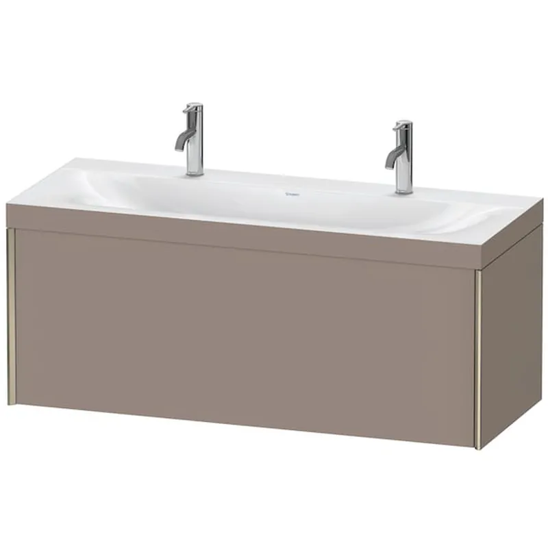 Editor’s Pick Duravit XViu 47" x 20" x 19" One Drawer C-Bonded Wall-Mount Vanity Kit With One Tap Hole, Basalt (XV4613OB143C)