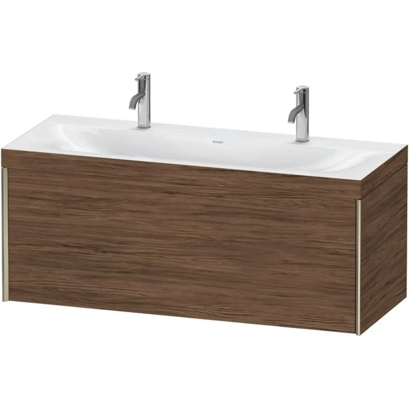 Hot Deal Duravit XViu 47" x 20" x 19" One Drawer C-Bonded Wall-Mount Vanity Kit With One Tap Hole, Walnut Dark (XV4613OB121C)