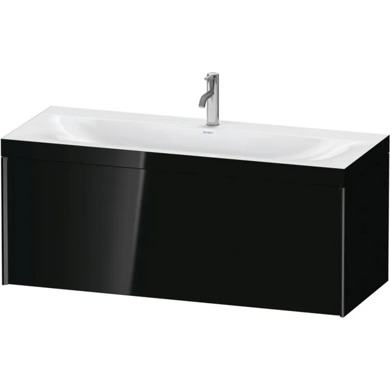 Must Have Duravit XViu 47" x 20" x 19" One Drawer C-Bonded Wall-Mount Vanity Kit With One Tap Hole, Black (XV4612OB240C)