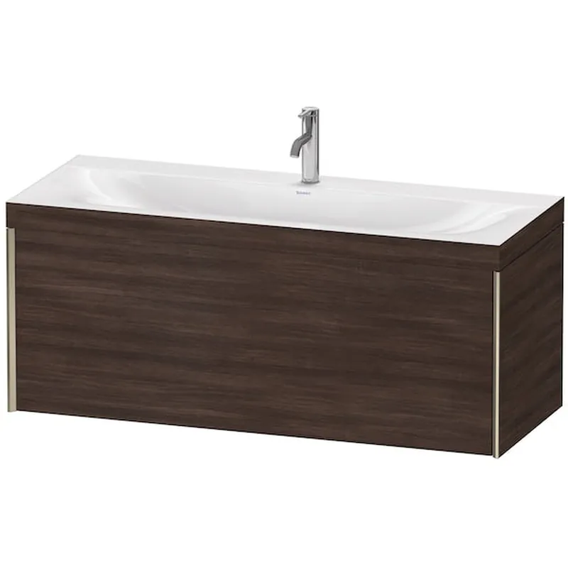 Low Price Duravit XViu 47" x 20" x 19" One Drawer C-Bonded Wall-Mount Vanity Kit With One Tap Hole, Chestnut Dark (XV4612OB153C)