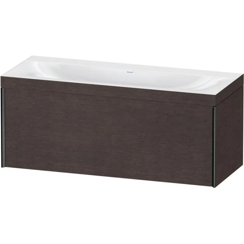 Professional Grade Duravit XViu 47" x 20" x 19" One Drawer C-Bonded Wall-Mount Vanity Kit Without Tap Hole, Dark Brushed Oak (XV4612NB272C)