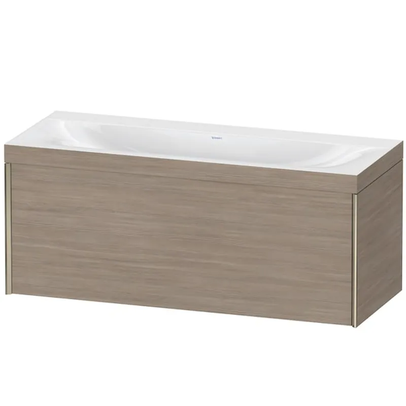 Viral Duravit XViu 47" x 20" x 19" One Drawer C-Bonded Wall-Mount Vanity Kit Without Tap Hole, Silver Pine (XV4612NB131C)