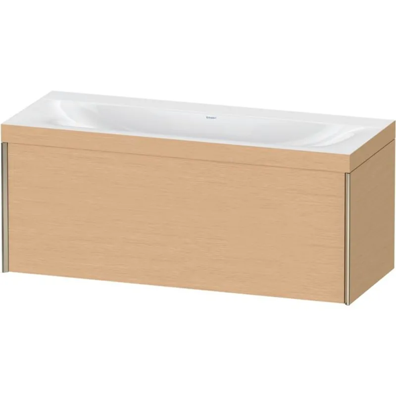 Get Yours Duravit XViu 47" x 20" x 19" One Drawer C-Bonded Wall-Mount Vanity Kit Without Tap Hole, Brushed Oak (XV4612NB112C)
